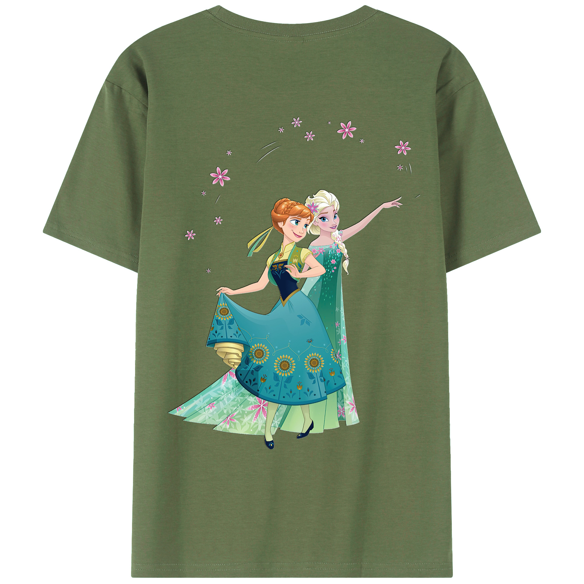 （画像用） アナと雪の女王 アンナ エルサ Frozen Anna Elsa 綿100％ メンズ半袖Tシャツ（バックプリント） 通気性
